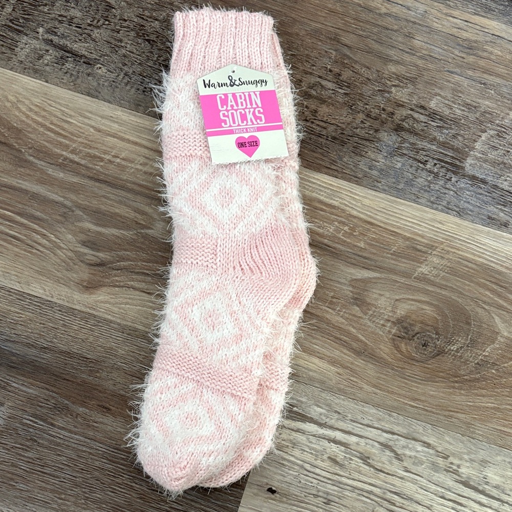 🆕 Fluffy Pink Cabin Socks